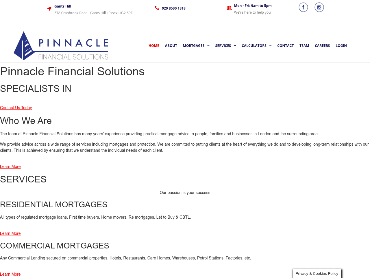 Pinnacle Financial Solutions website preview
