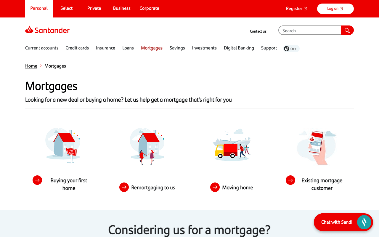 Santander UK website preview
