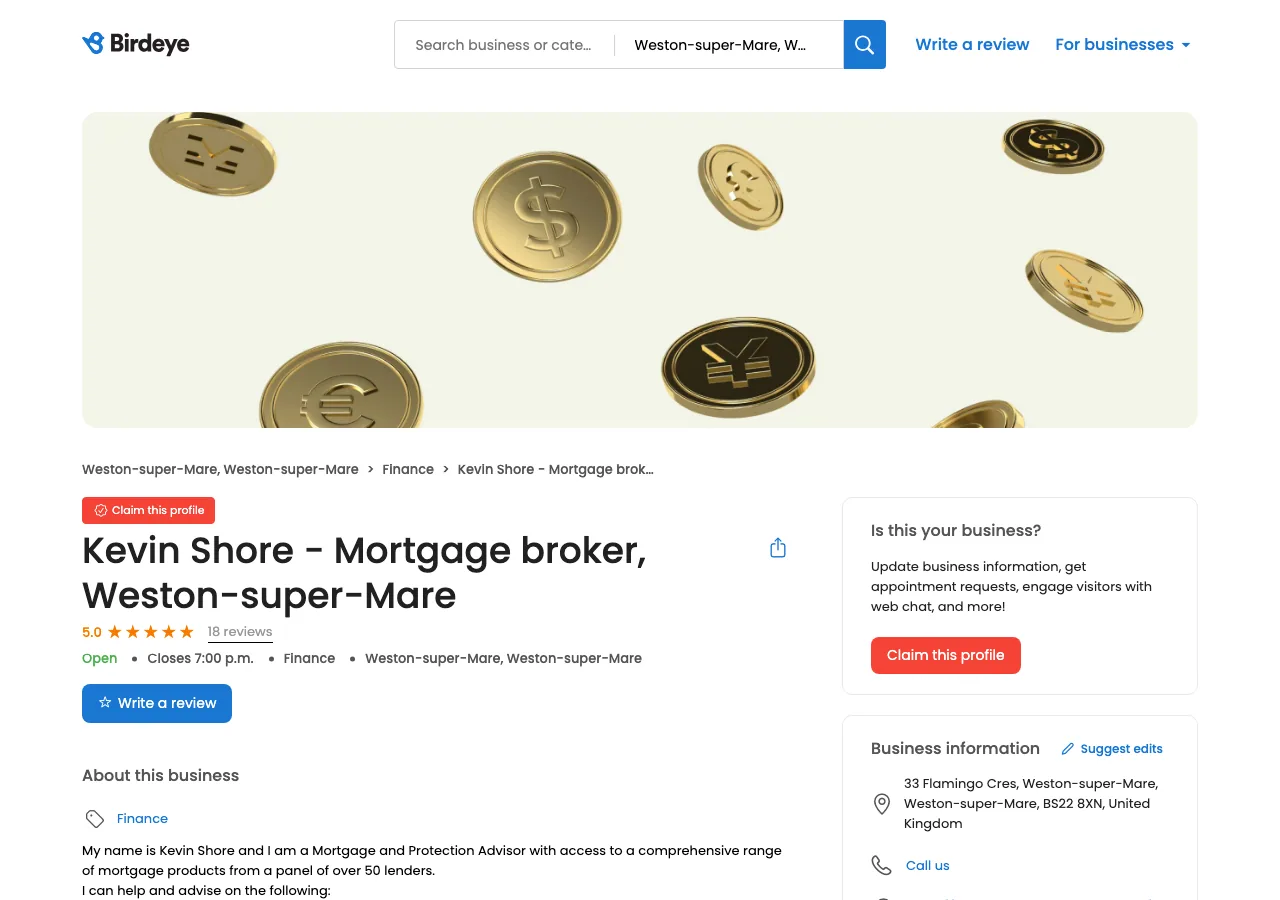 Kevin Shore - Mortgage broker, Weston-super-Mare website preview