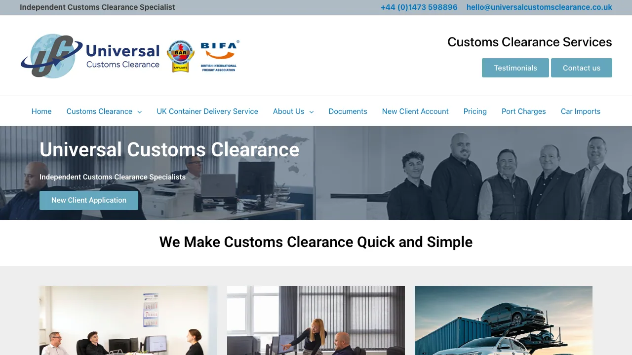 Universal Customs Clearance Ltd website preview
