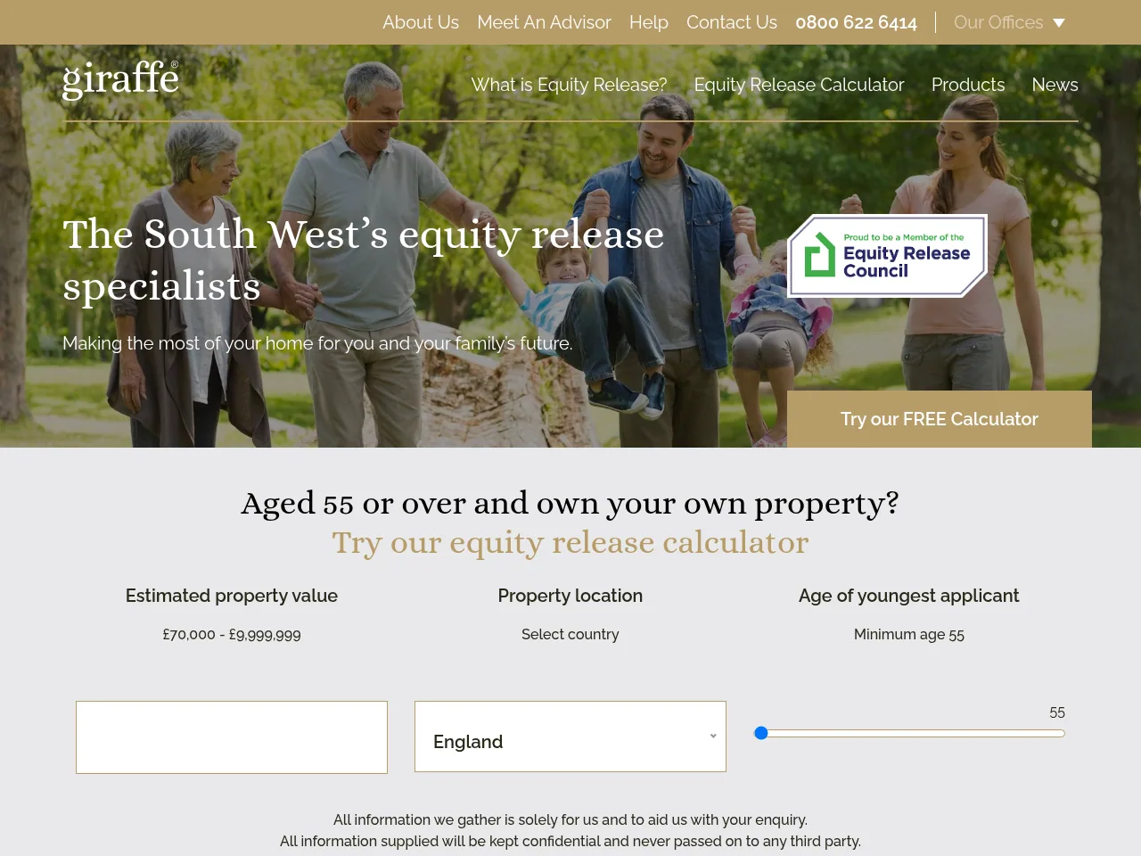 Giraffe Equity Release website preview