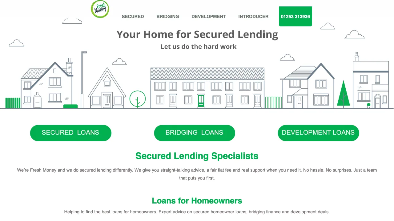 Fresh Money - Secured Homeowner Loans - Bridging Finance Loans website preview